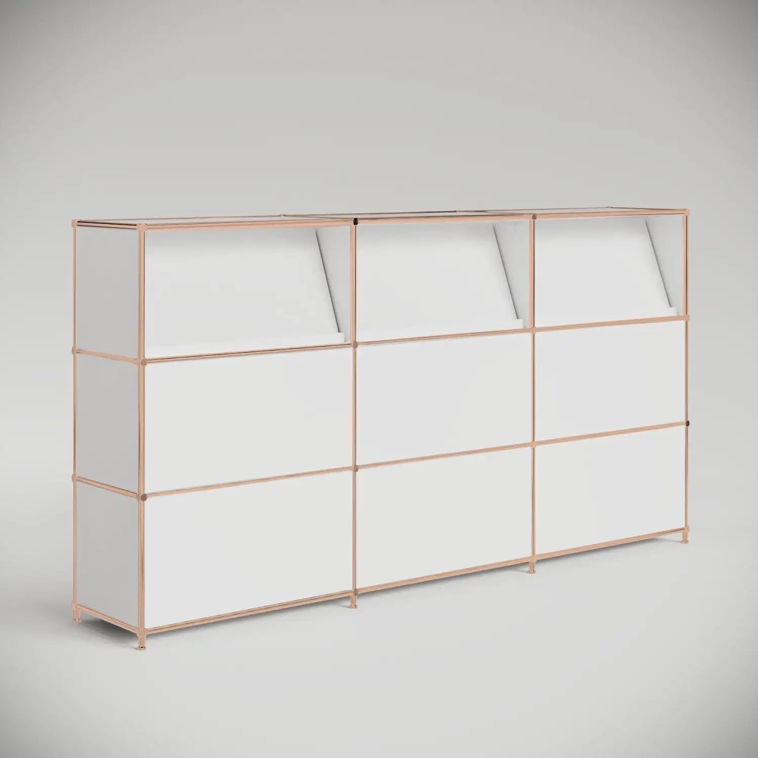 Empfangstheke in Weiss mit 3 Broschürenhaltern – Roségold-Finish