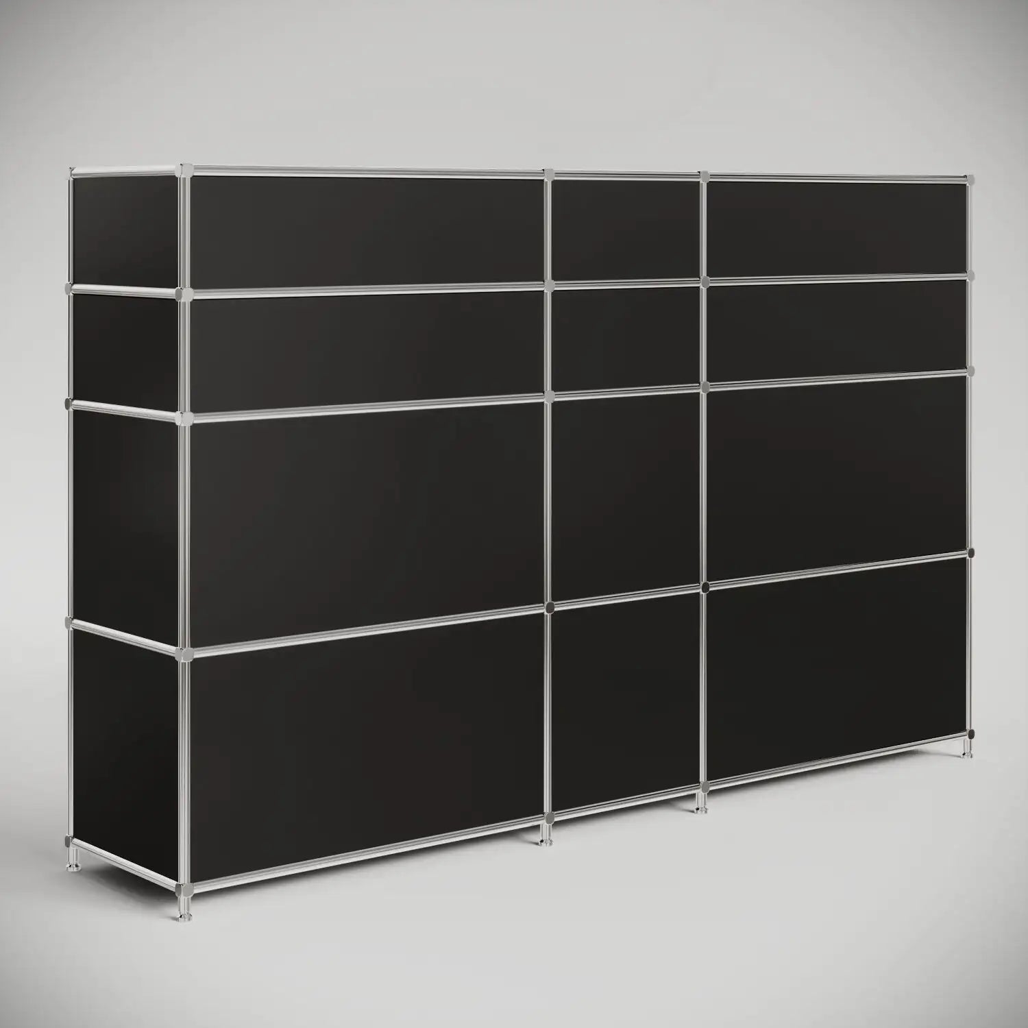 Empfangstheke in Schwarz mit niedrigen und hohen Fächern