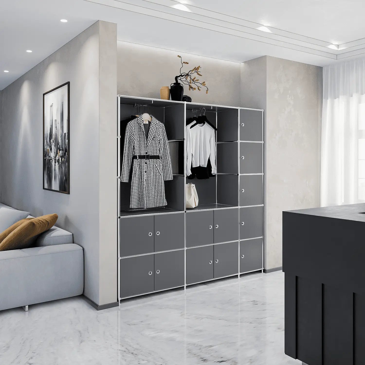 Garderobe in elegantem Dunkelgrau