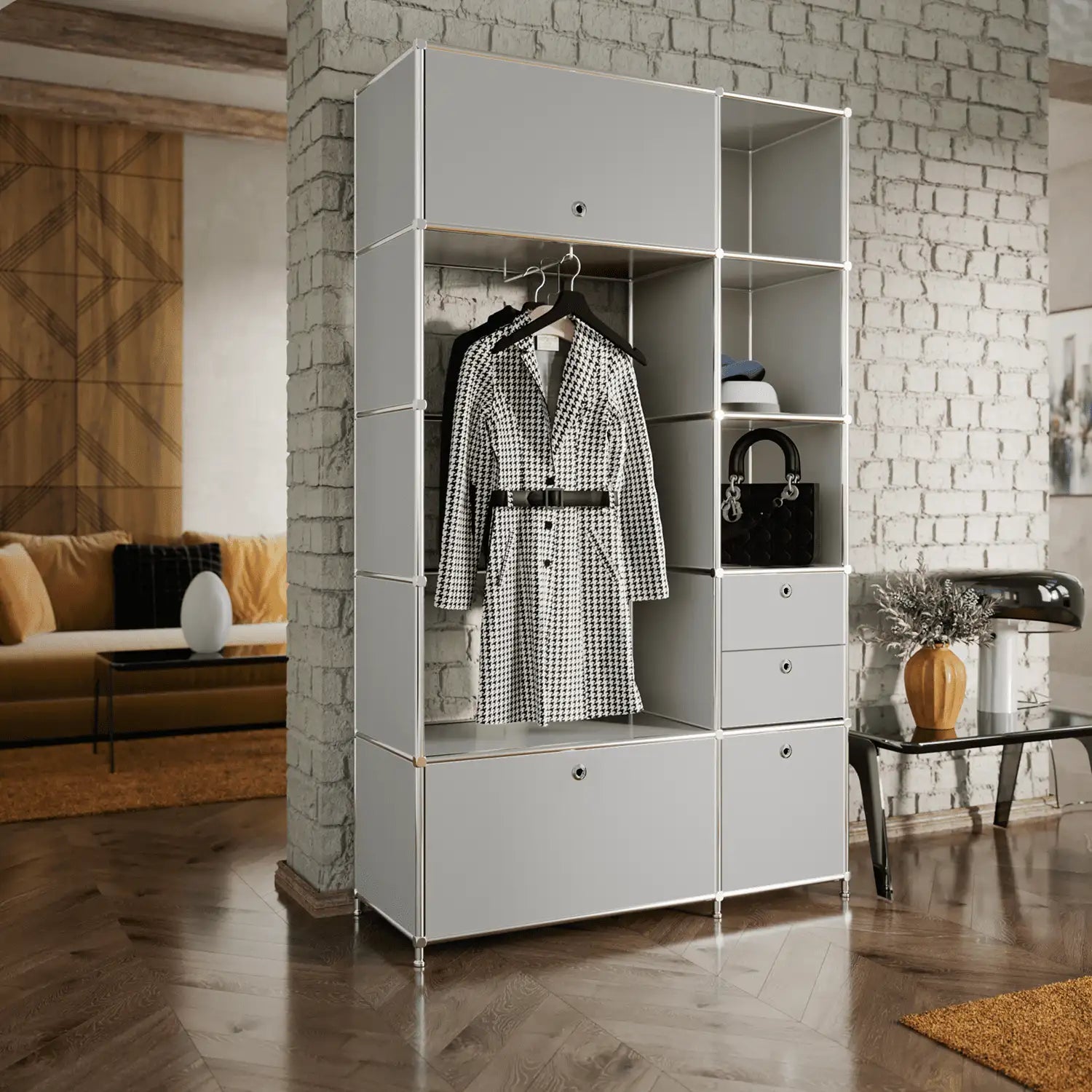 Garderobe in elegantem Hellgrau – Flexcube