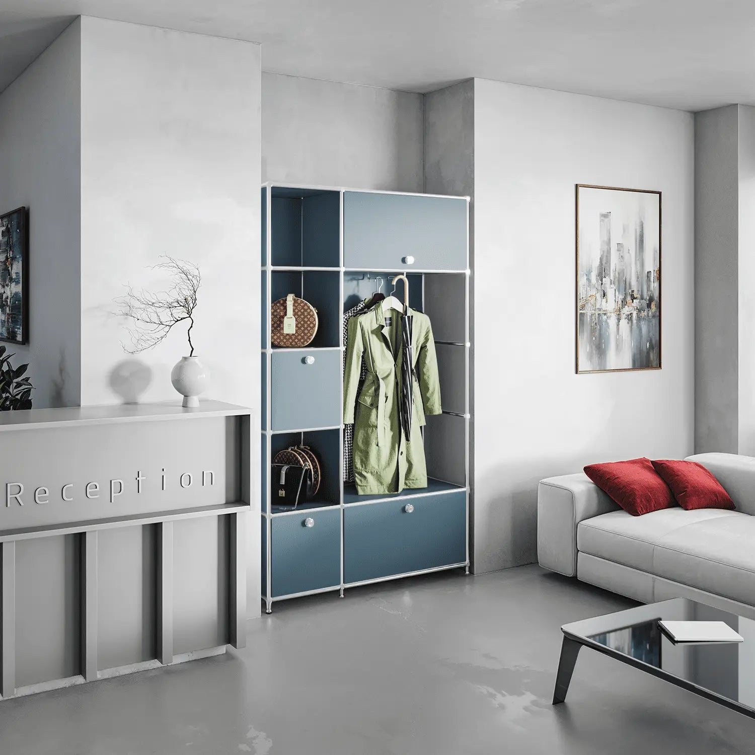 Garderobe in trendigem Petrol