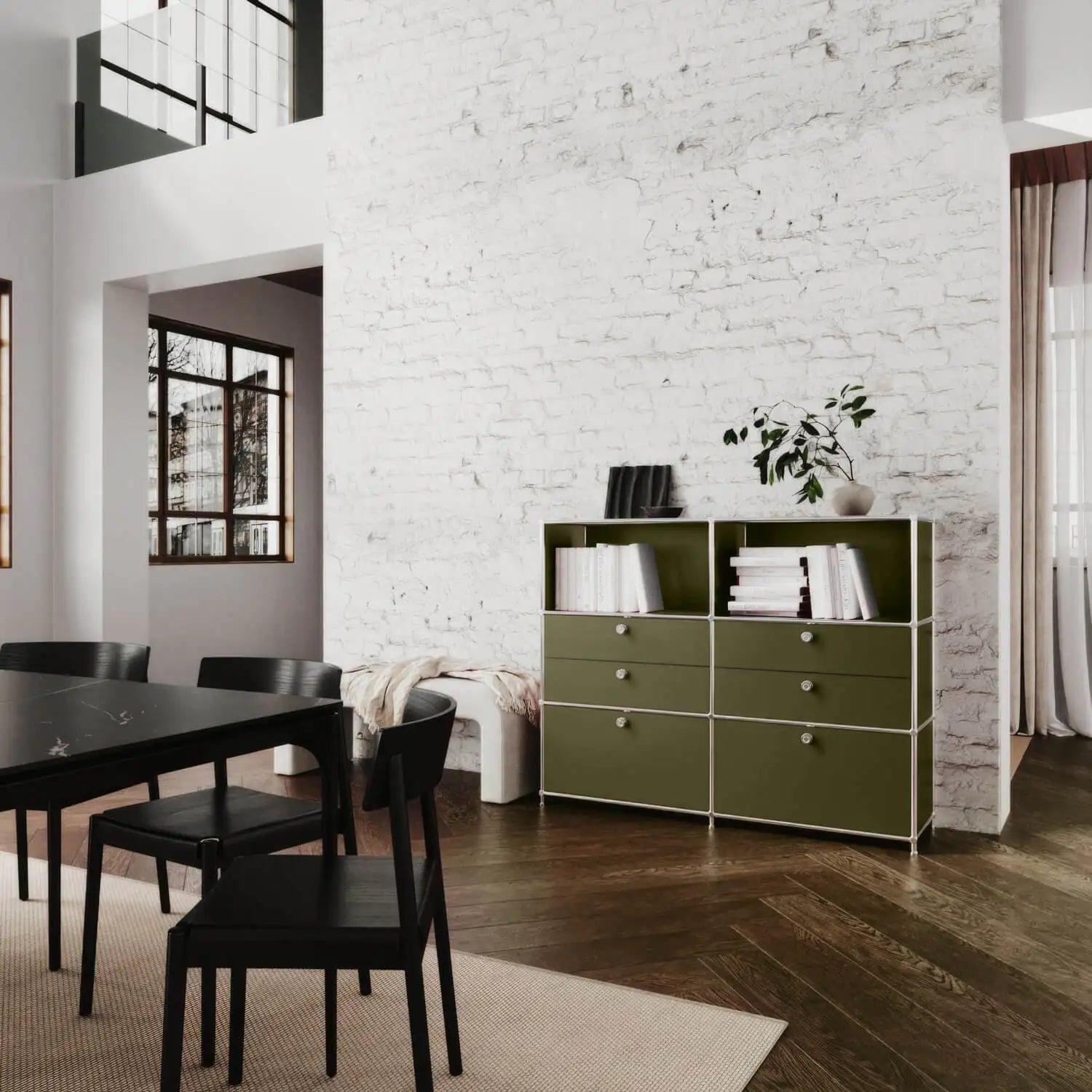 Commode vert olive à 6 tiroirs