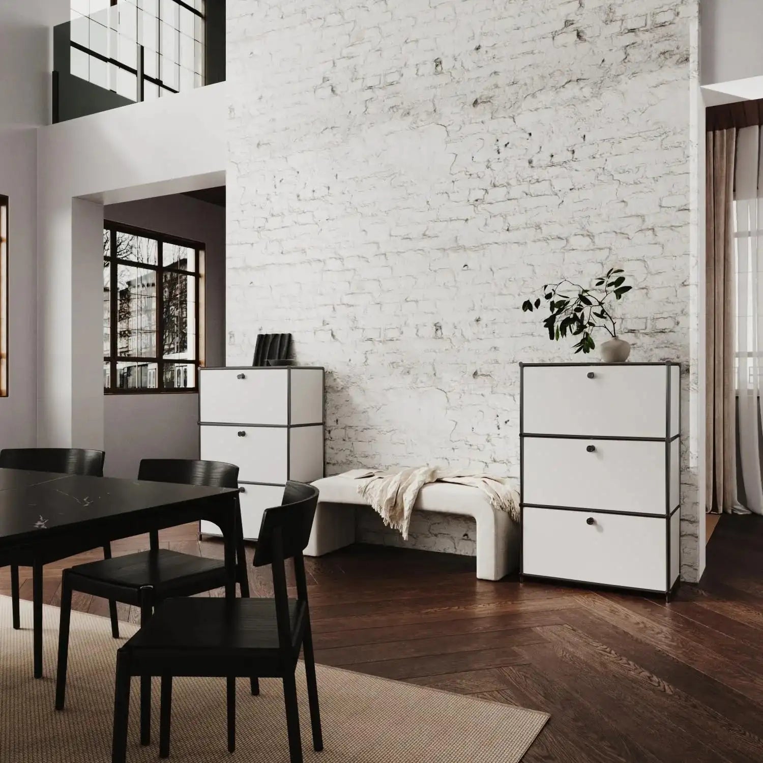 Commode blanche à 3 tiroirs – Chrome noir