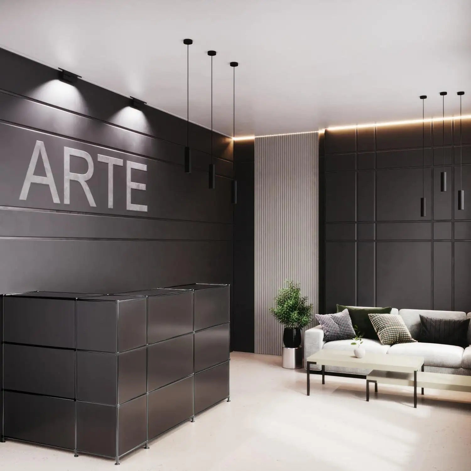 Comptoir d'accueil compact en chrome noir