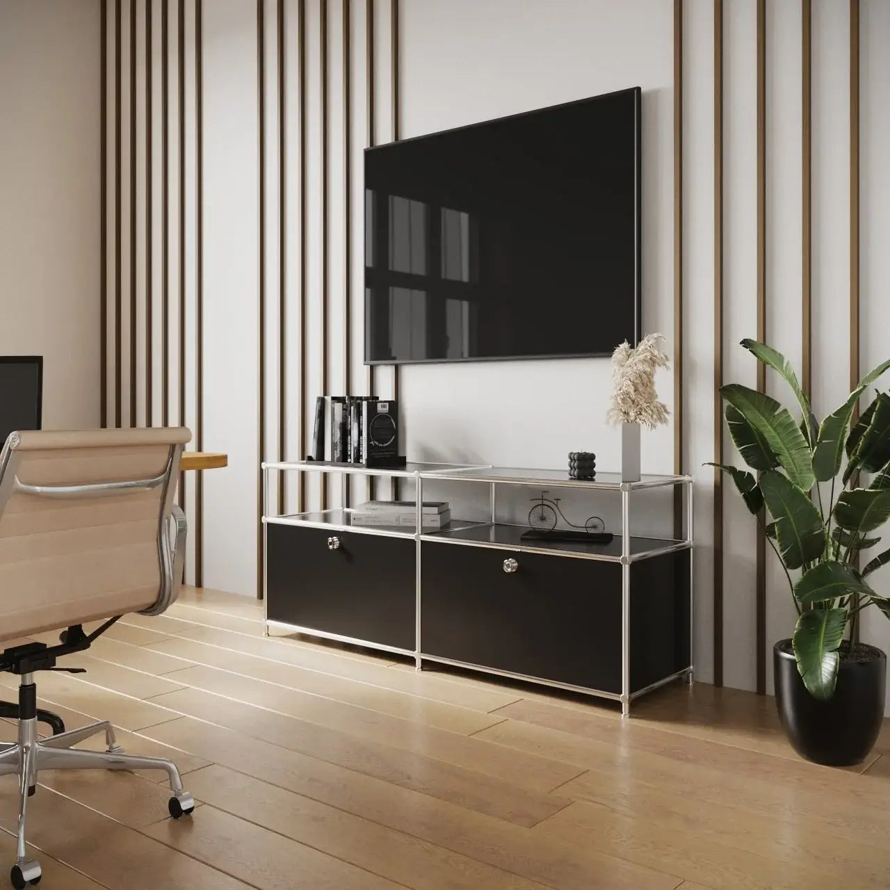 Lowboard in Schwarz mit 2 Klappen