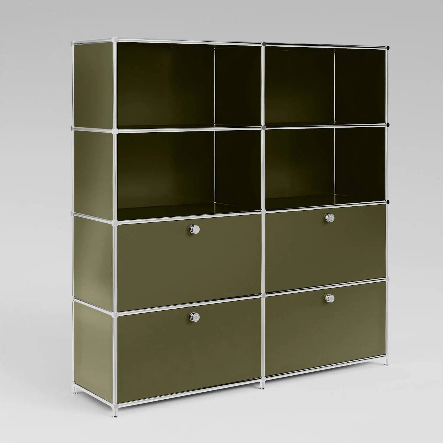 Étagère vert olive avec 2 tiroirs / rabats