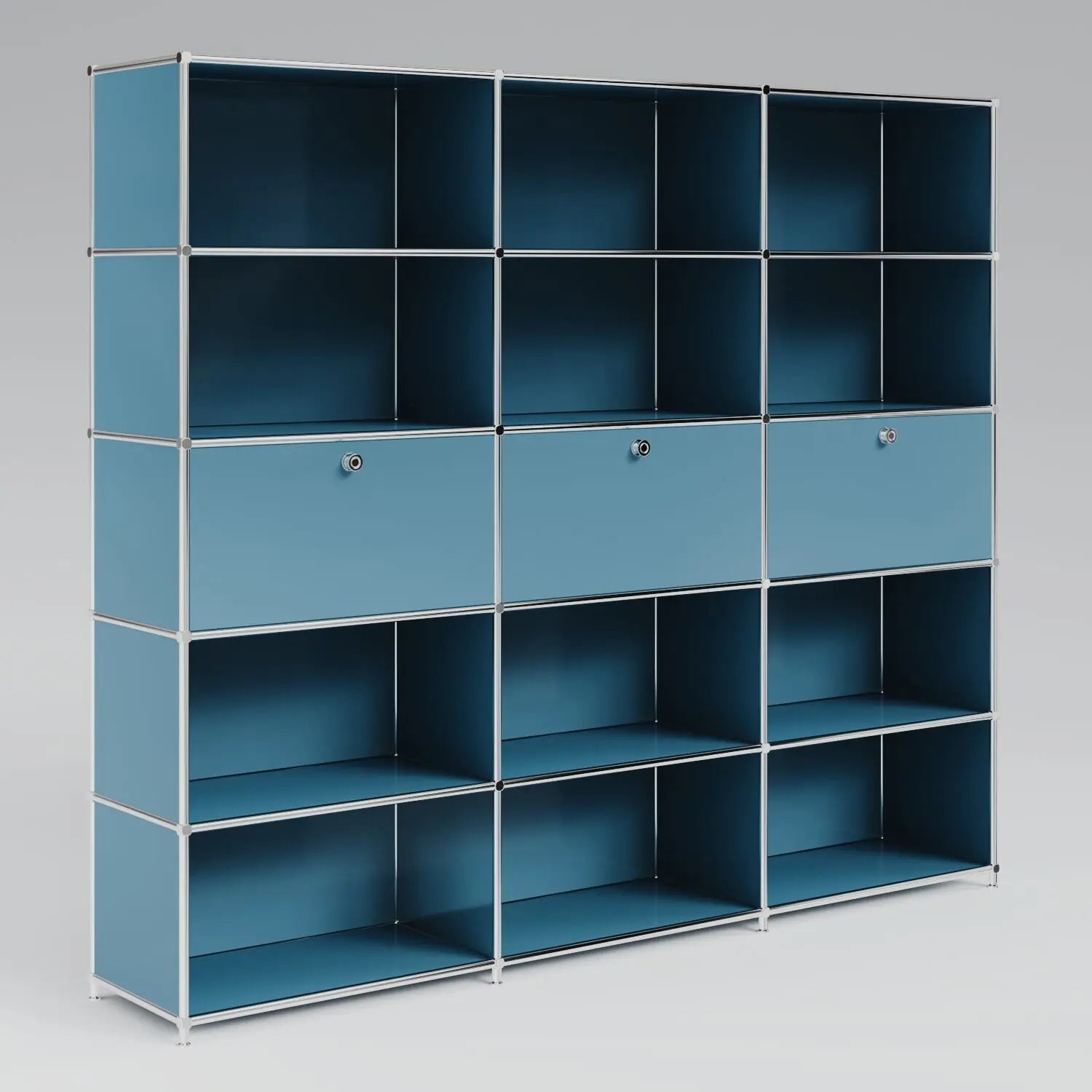 Regal in Petrol mit 3 Klappen