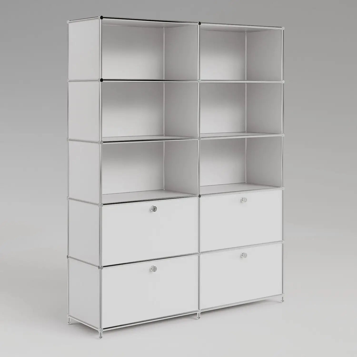 Regal in Weiss mit 2 Schubladen / Klappen