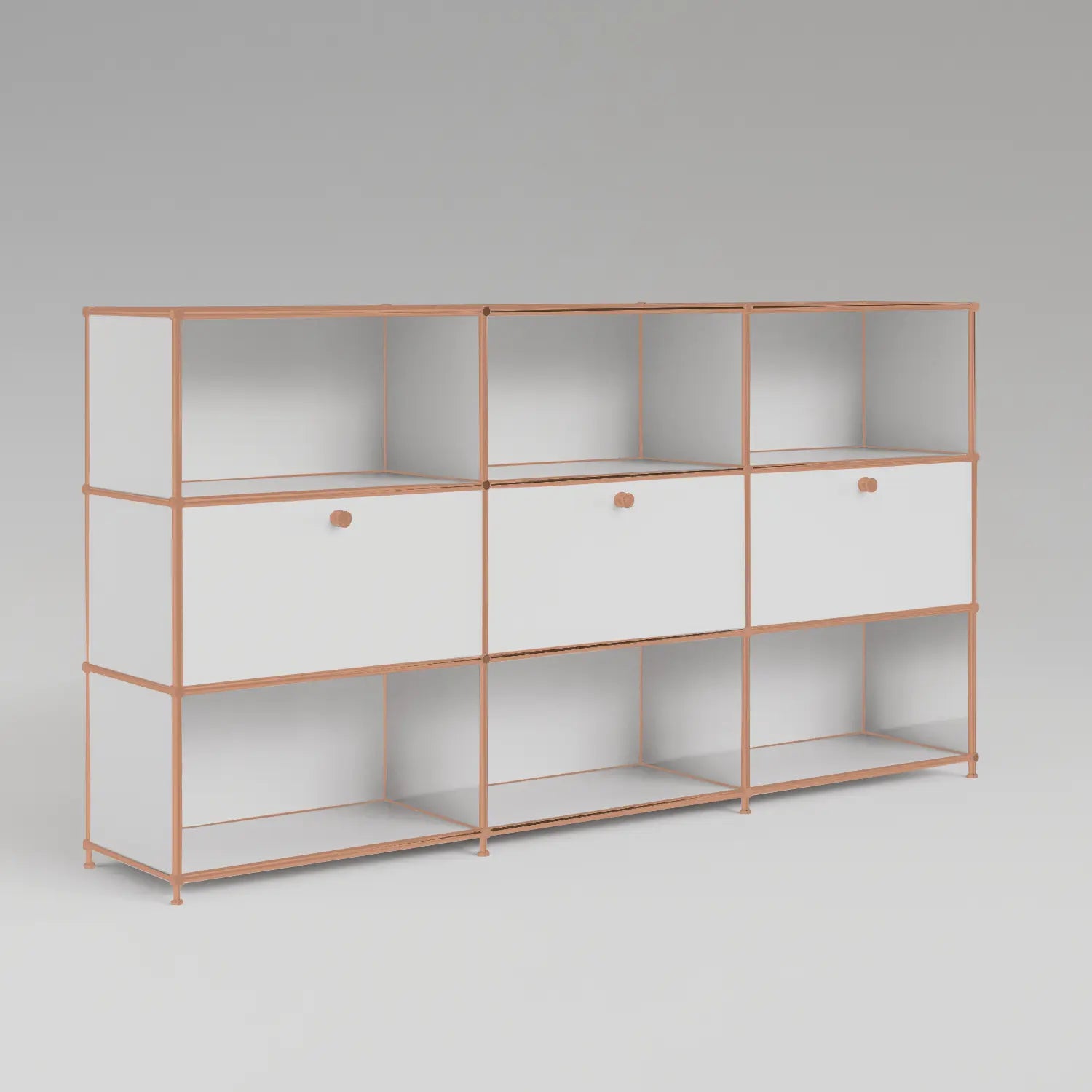White shelf with 3 doors – rose gold finish