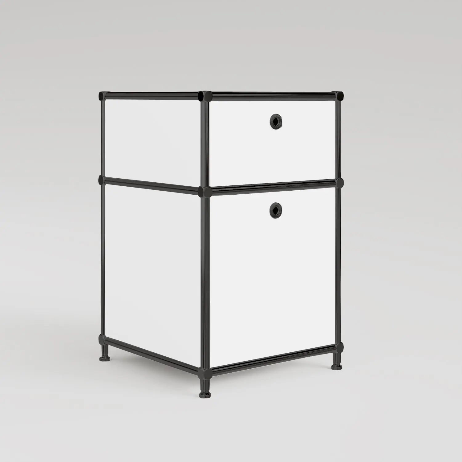 Boîte de rangement de bureau blanche à 2 tiroirs – chrome noir