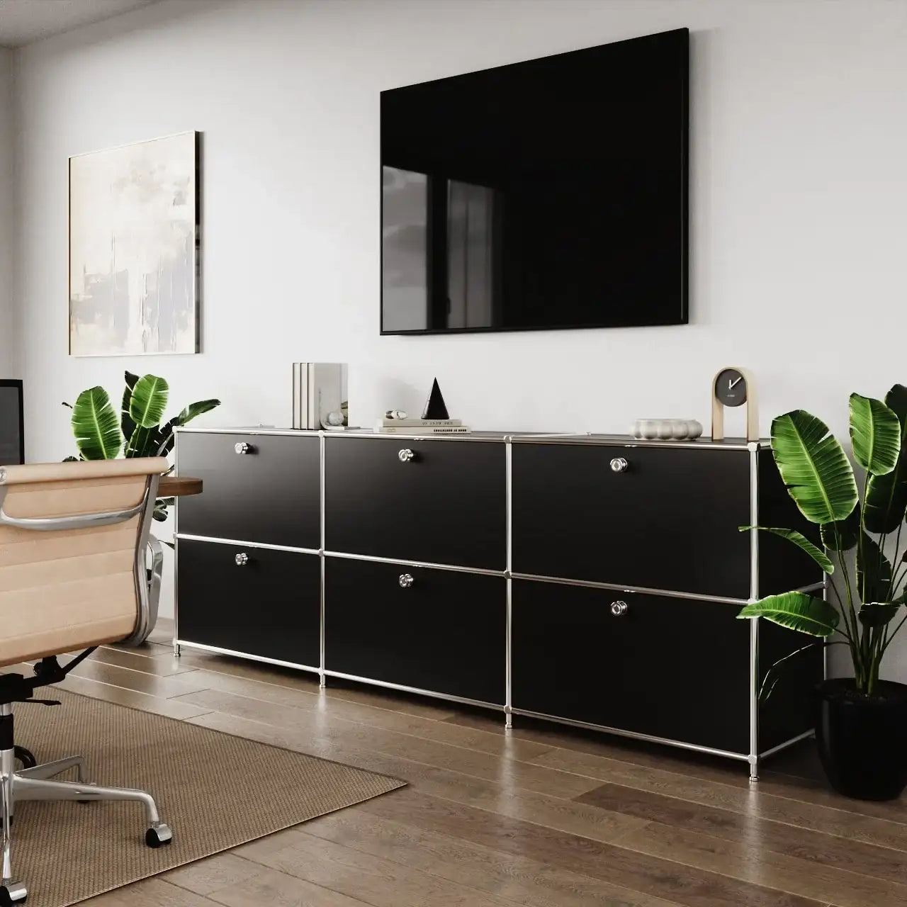 Sideboard in Schwarz mit 3 Schubladen / Klappen
