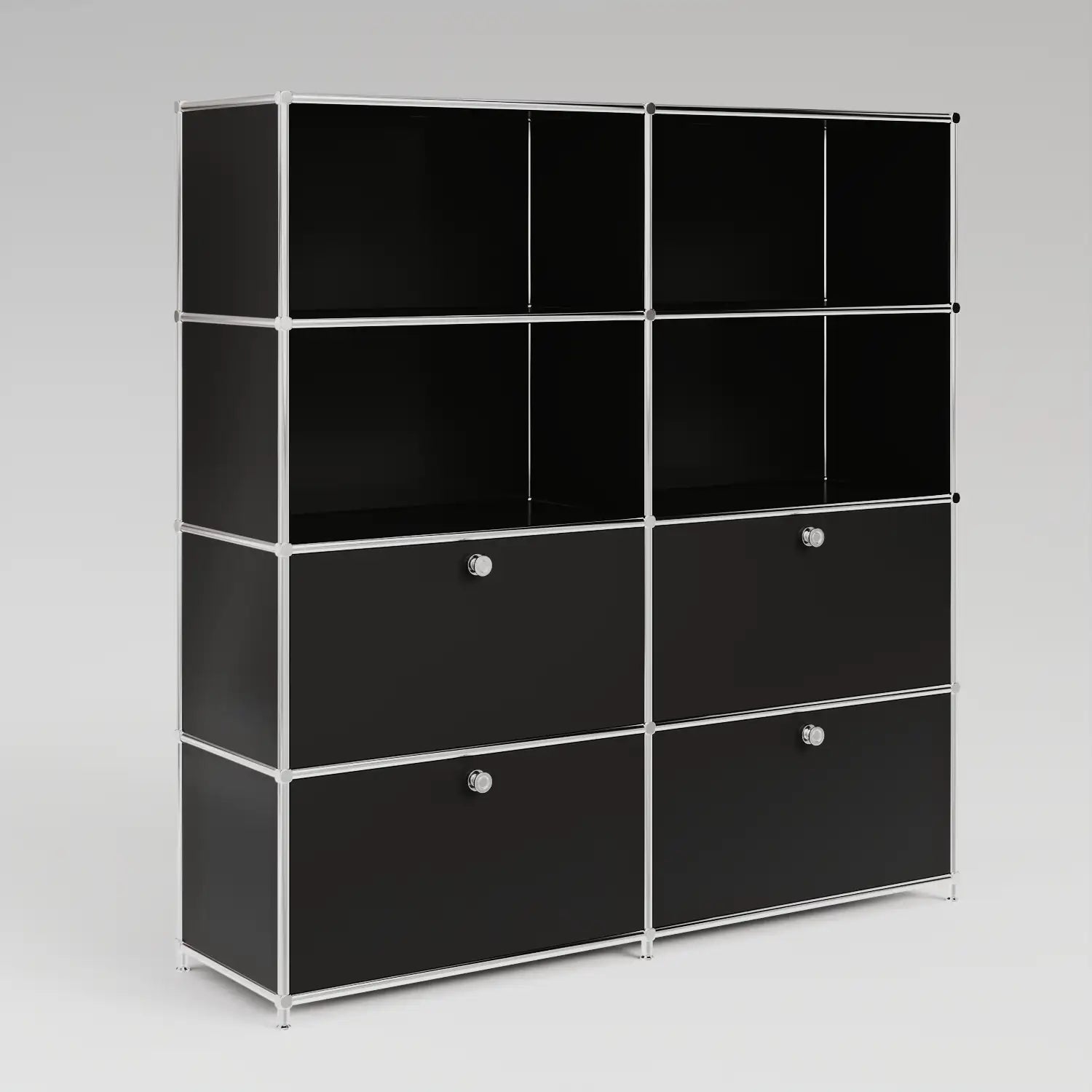 USM Haller Alternative von Flexcube: Regal in Schwarz mit 2 Schublden / Klappen