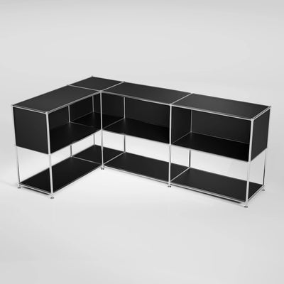 Corner sideboard, black, with open compartments – modular sideboard