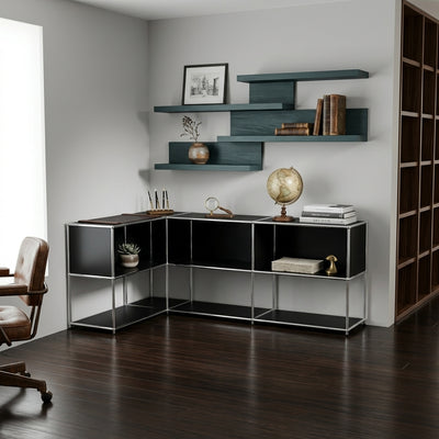 Corner sideboard, black, with open compartments – modular sideboard