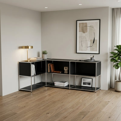 Corner sideboard, black, with open compartments – modular sideboard