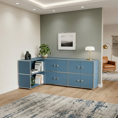Corner sideboard petrol with 4 double doors and handles – large modular storage sideboard
