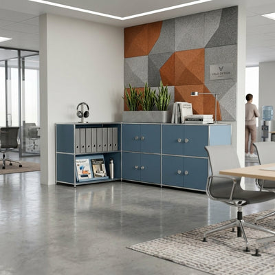 Corner sideboard petrol with 4 double doors and handles – large modular storage sideboard