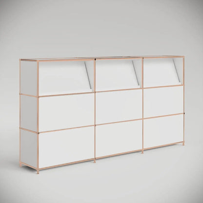 Empfangstheke in Weiss mit 3 Broschürenhaltern – Roségold-Finish