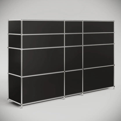 Comptoir d'accueil noir avec compartiments bas et hauts