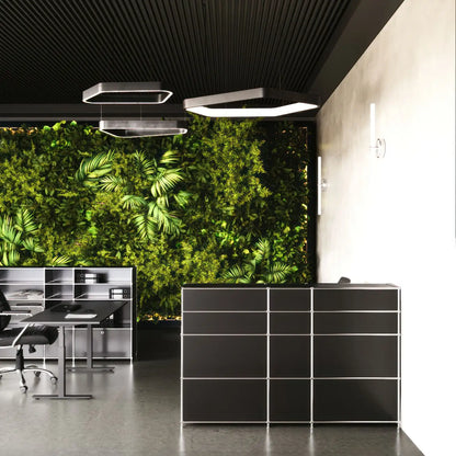 Comptoir d'accueil noir avec compartiments bas et hauts