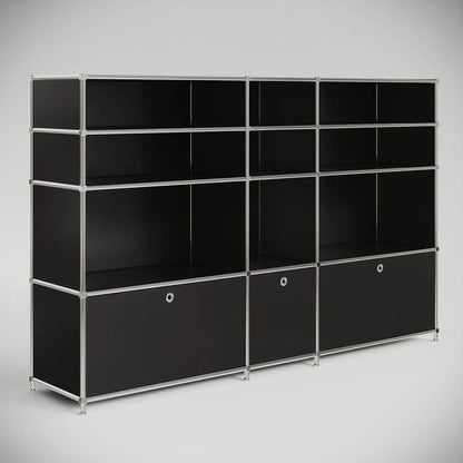 Comptoir d'accueil noir avec compartiments bas et hauts