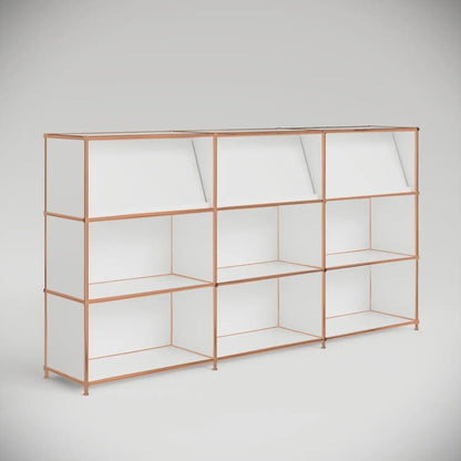 Empfangstheke in Weiss mit 3 Broschürenhaltern – Roségold-Finish