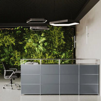 Large reception desk in dark grey