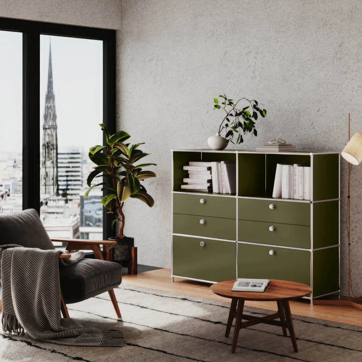 Kommode in Olivgrün mit 6 Schubladen