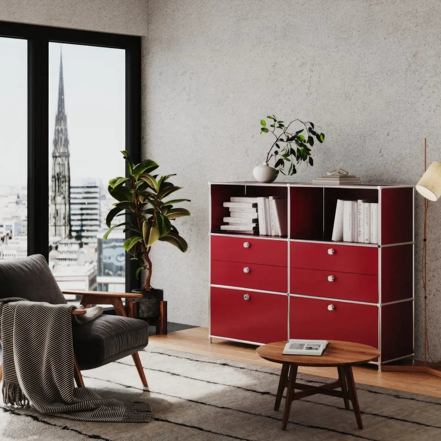 Kommode in Rot mit 6 Schubladen