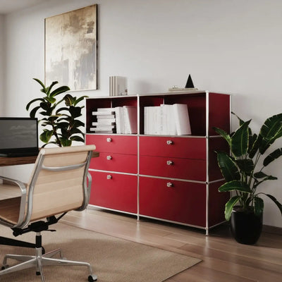 Commode rouge à 6 tiroirs