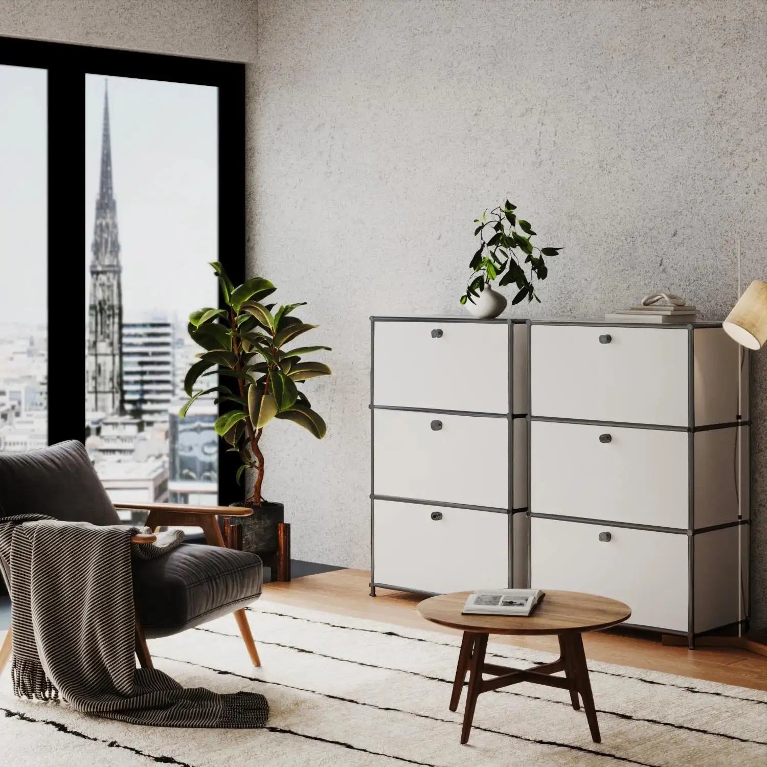 White chest of drawers with 3 drawers – Black chrome