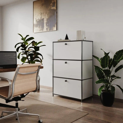 Commode blanche à 3 tiroirs – Chrome noir