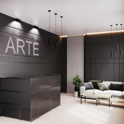 Comptoir d'accueil compact en chrome noir
