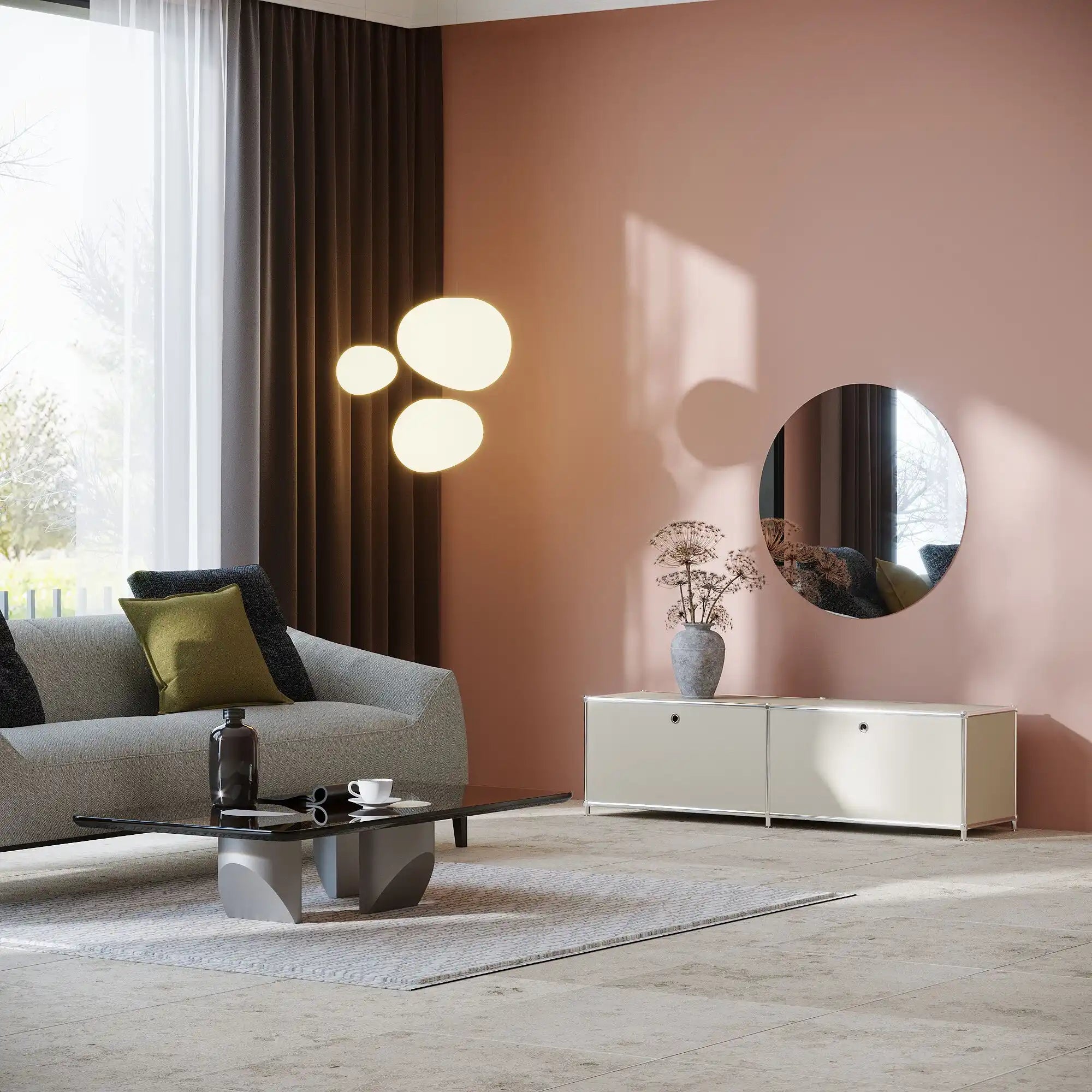 Lowboard in Hellgrau mit 2 Klappen