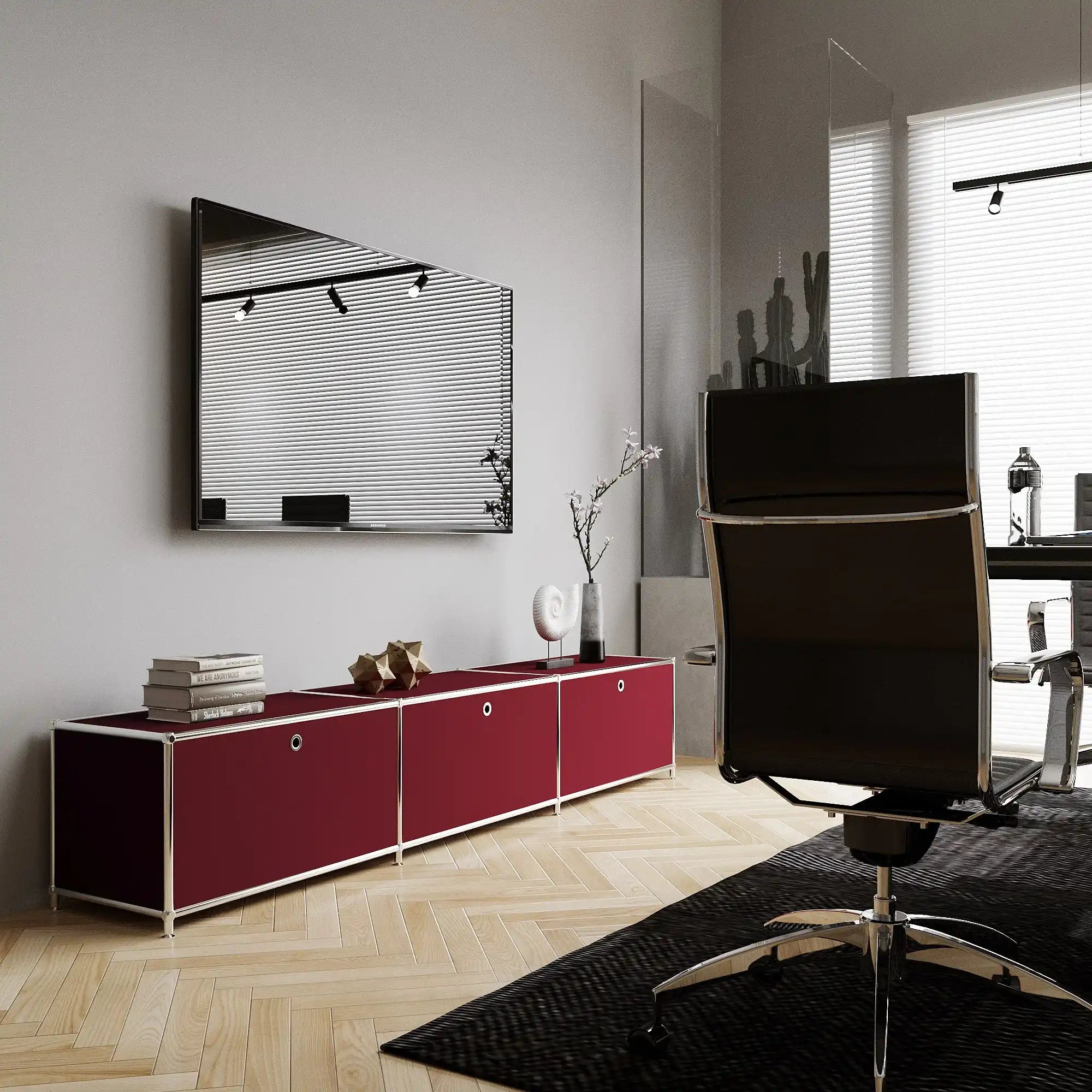 Lowboard in Rot mit 3 Klappen