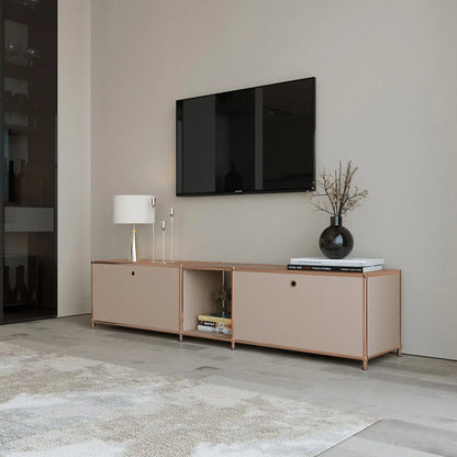 Meuble bas taupe à 2 portes – finition or rose