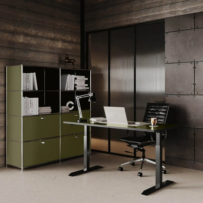 Étagère vert olive avec 2 tiroirs / rabats