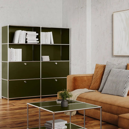 Étagère vert olive avec 2 tiroirs / rabats