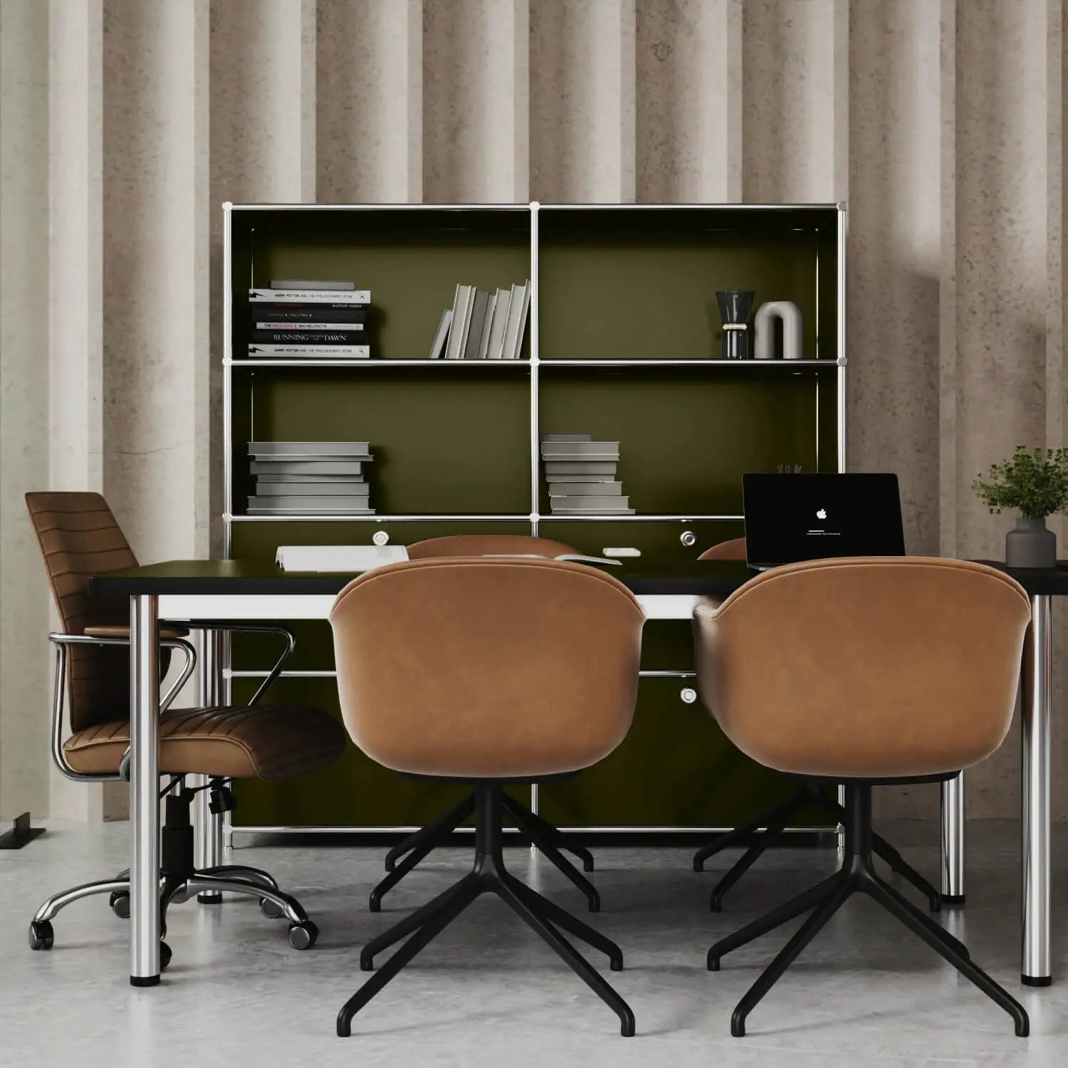 Étagère vert olive avec 2 tiroirs / rabats