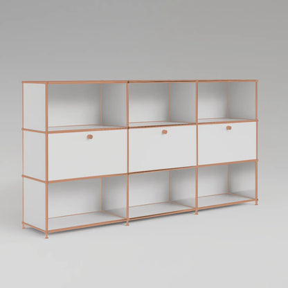 White shelf with 3 doors – rose gold finish