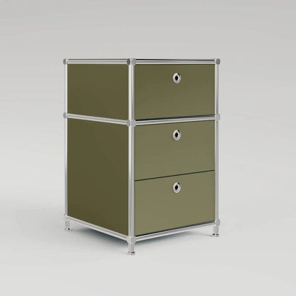 Meuble de bureau vert olive à 3 tiroirs