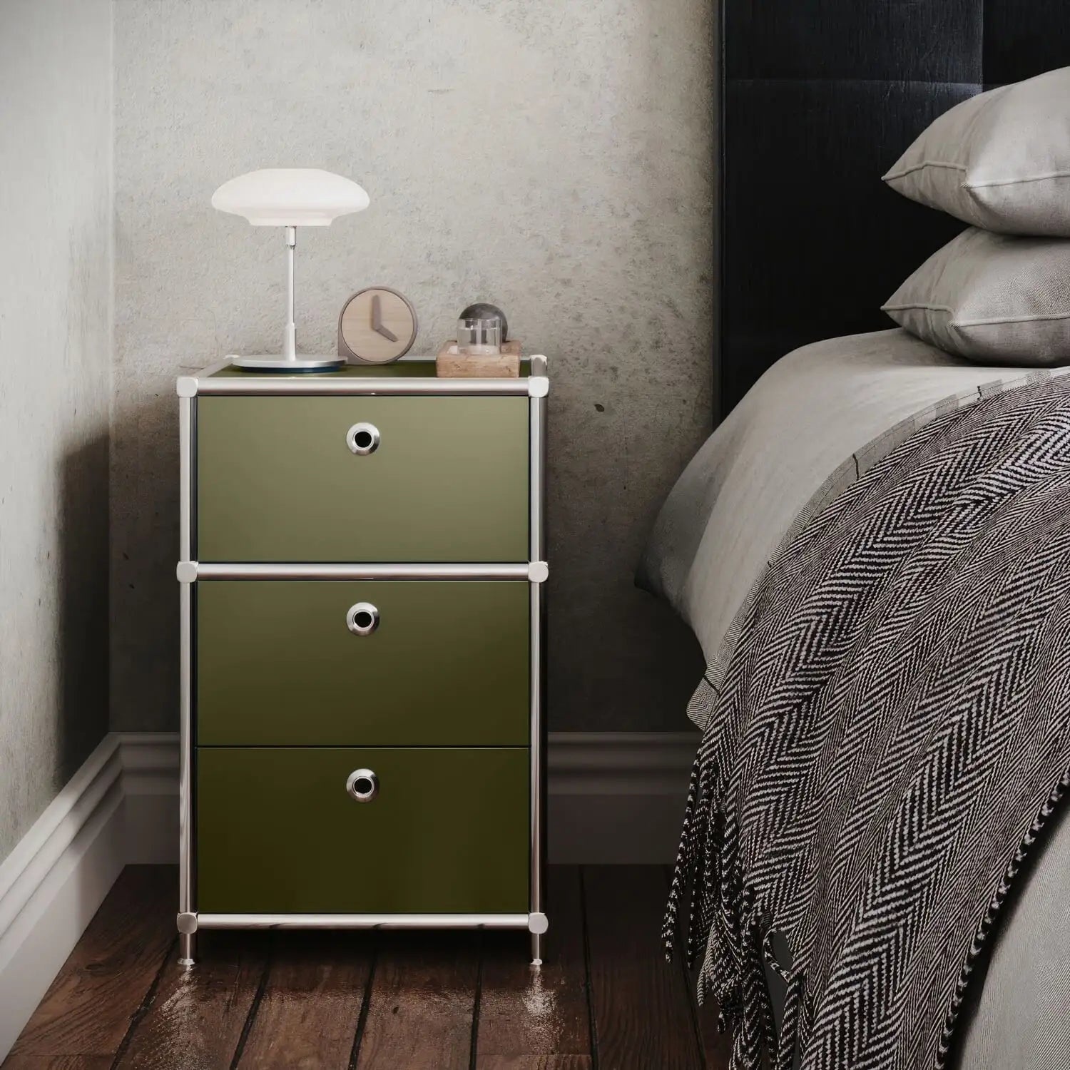 Schreibtischcontainer in Olivgrün mit 3 Schubladen