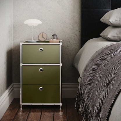 Meuble de bureau vert olive à 3 tiroirs