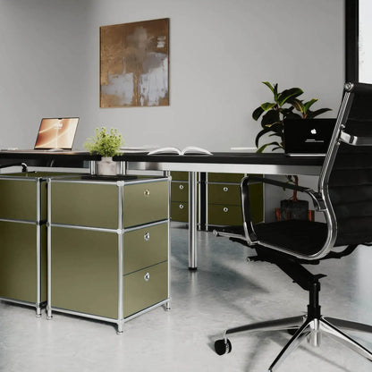 Meuble de bureau vert olive à 3 tiroirs