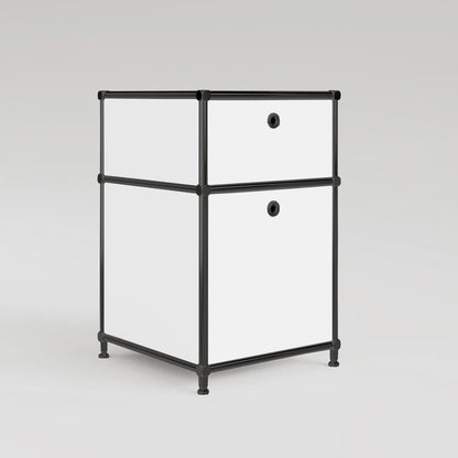 Boîte de rangement de bureau blanche à 2 tiroirs – chrome noir