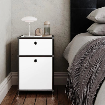 Boîte de rangement de bureau blanche à 2 tiroirs – chrome noir