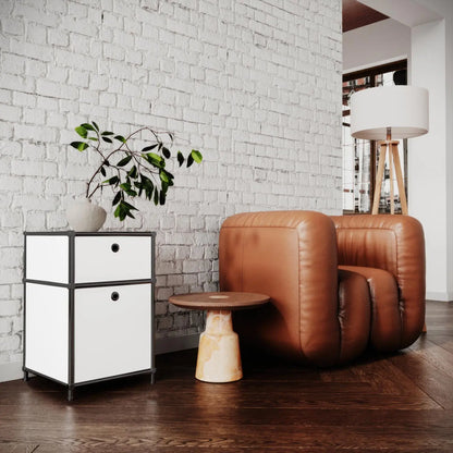 Boîte de rangement de bureau blanche à 2 tiroirs – chrome noir