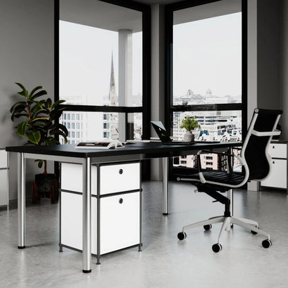 Boîte de rangement de bureau blanche à 2 tiroirs – chrome noir
