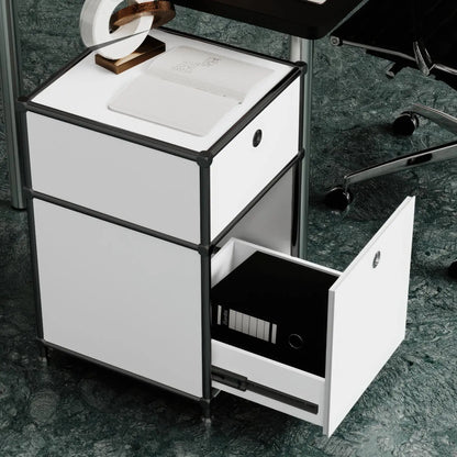 Boîte de rangement de bureau blanche à 2 tiroirs – chrome noir
