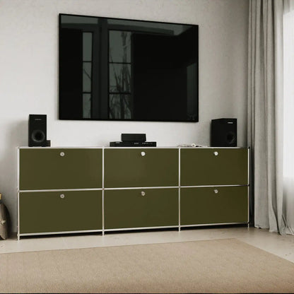 Sideboard in Olivgrün mit 3 Schubladen / Klappen